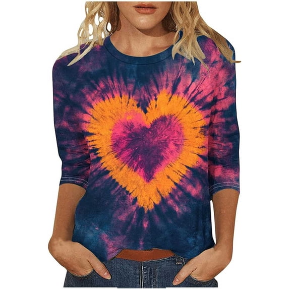Long Sleeve Shirts for Women Valentines Day Shirts for Love Heart Print 3/4 Sleeve Tops Cotton Crewneck Pullover Blouse Gifts Tunic Tshirt Long Sleeve Tops