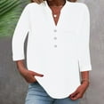 thumbnail image 1 of Long Sleeve Shirts for Women, White Casual Solid Color Sleeve Collar Loose Button Shirt Top, Linen Shirts for Women, L, Workout Shirts Women, Polyester Women's T-shirts, 1 of 7