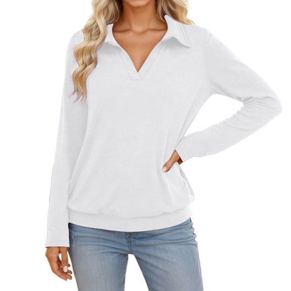 Long Sleeve Shirts for Women Womens Blouses Long Sleeve T Shirt Fall Winter Knit Collar Solid Color Fashion Casual Loose Fit Comfortable Soft Basic Top For Everyday Wear