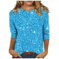 thumbnail image 1 of Long Sleeve Shirts Women's Elegant Tops New Year's Aesthetic Blouse Long Sleeve Shirts Modern Glitter Shirt Festive Top Blue, 1 of 4