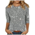 thumbnail image 1 of Long Sleeve Shirts Women's Elegant Tops New Year's Aesthetic Blouse Long Sleeve Shirts Modern Glitter Shirt Festive Top Grey, 1 of 4