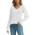 thumbnail image 1 of Long Sleeve Shirts Womens Smocked Pleated V-Neck Solid Dressy Blouses Fall Trendy Casual Business Work Tunic Tops White S, 1 of 4