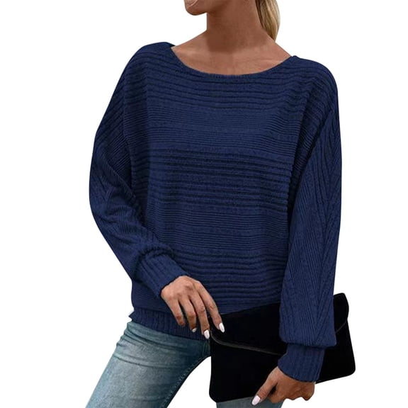 Long Sleeve Shirts Womens Tops Fall Fashion Business Casual Outfits 2025 Round Neck​ T Shirts Sweaters Trendy Blouse 2026 Navy S