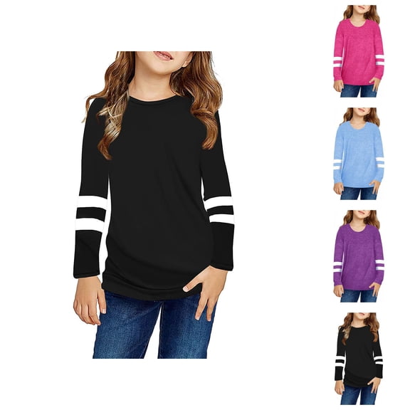 Long Sleeve Shirts for Girls 2026 Spring Fall Casual Crew Neck Relaxed Fit Tshirt Shirts Kids Blouse Top