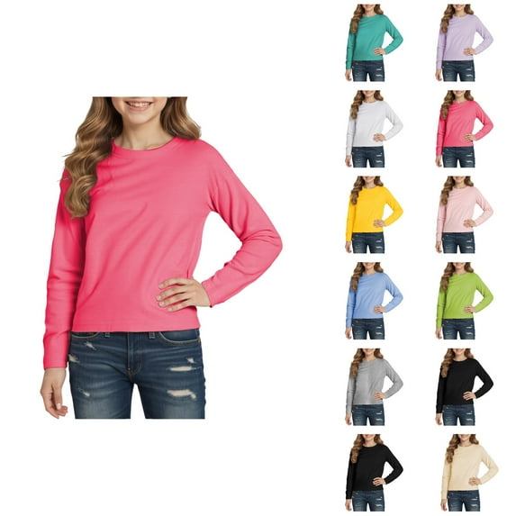 Long Sleeve Shirts for Girls Boys 2026 Fall Winter Trendy Solid Color Crewneck Undershirt Girls Boys Blouse Top
