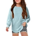 thumbnail image 1 of Long Sleeve Shirts for Girls Fall Eyelet Shirt Kids Cute Crew Neck Solid Color Loose Casual Fashion Pullover Tops (Blue 7 Years), 1 of 5