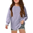 thumbnail image 1 of Long Sleeve Shirts for Girls Fall Eyelet Shirt Kids Cute Crew Neck Solid Color Loose Casual Fashion Pullover Tops (Purple 4 Years), 1 of 6
