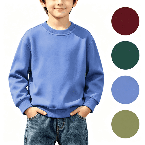 LONKITO Long Sleeve Shirts for Kids Boys Crewneck Cotton Sweatshirts Solid Color Pullover Shirts Size 4-5 Years