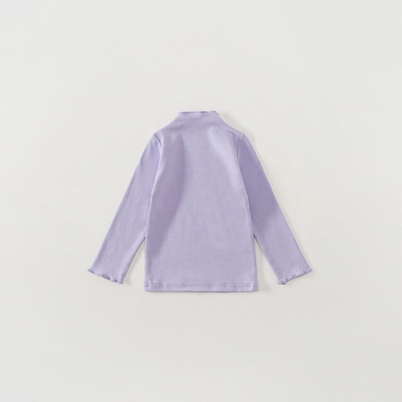 Long Sleeve Shirts for Little Girls Cute Ruffle Mock Neck Cotton T-Shirts Size 1-10 Toddlers Kids Casual Solid Color Pullover Slim Basic Tops