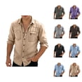 thumbnail image 1 of Long Sleeve Shirts for Men 2026 Spring Cotton Linen Relaxed Fit Button Down Lapel Collar Business Casual Work Shirt, 1 of 5