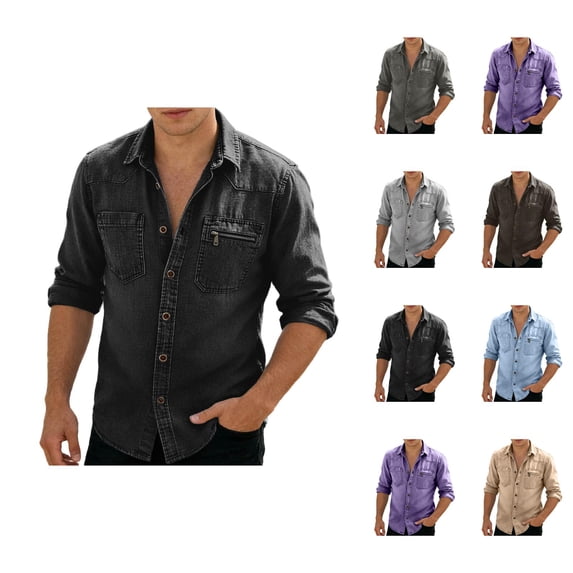 Long Sleeve Shirts for Men 2026 Spring Cotton Linen Relaxed Fit Button Down Lapel Collar Business Casual Work Shirt