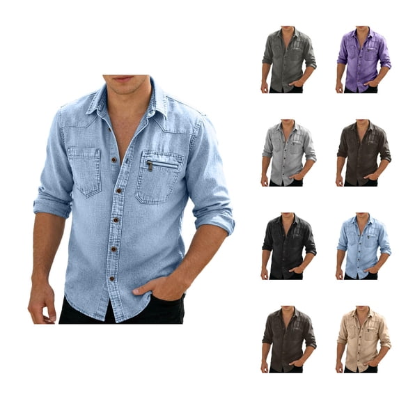 Long Sleeve Shirts for Men 2026 Spring Cotton Linen Relaxed Fit Button Down Lapel Collar Business Casual Work Shirt