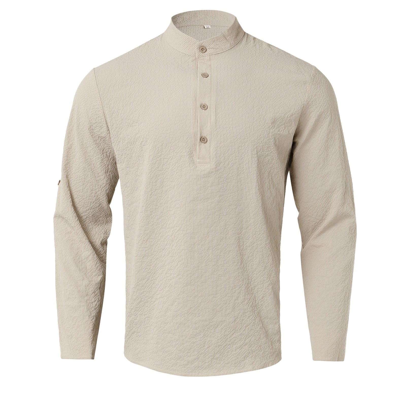 Long Sleeve Shirts for Men Big \u0026 Tall Wedding Vacation Shirt Roll-Up Sleeve  Boat Neck Casual Streetwear Trendy Shirts,Khaki,XXXL - Walmart.com, image size:1600x1600