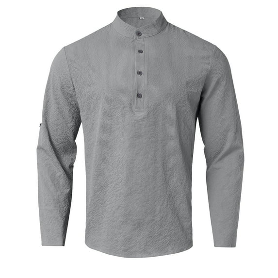 Long Sleeve Shirts for Men Big and Tall Wedding Vacation Shirt Roll-Up Sleeve Boat Neck Business Casual Wear Regular Fit Shirts for Men,Dark Gray,S