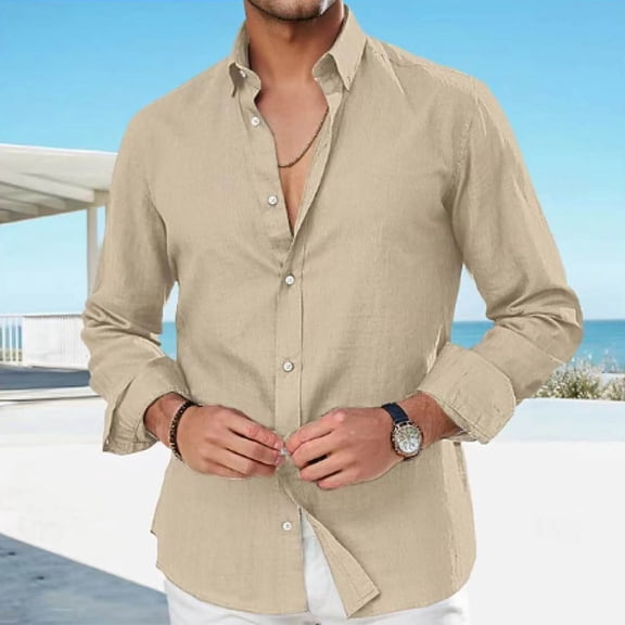 Long Sleeve Shirts for Men Button-Down Business Casual T-Shirts with Collar Lightweight Solid Color Loose Breathable Office Work Shirt Tops