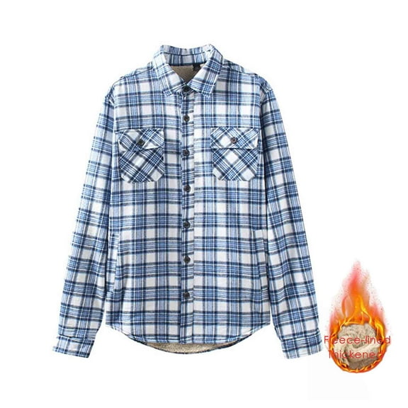 Long Sleeve Shirts for Men Button Down Fleece Lined Flannel Shirt Jacket with Pocket Brushed Soft Tops Winter Casual Plaid Shirt