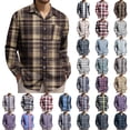 thumbnail image 1 of BiZtdJrK Long Sleeve Shirts for Men Button Down Plaid Dress Shirt Chest Pocket Lapel Work Tops Business Casual Outfits, Multicolor, L, 1 of 5