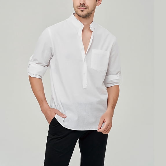 Long Sleeve Shirts for Men Casual Breathable Stretch Shirts Comfortable Slim Fit Open-Front Shirt White Size XL