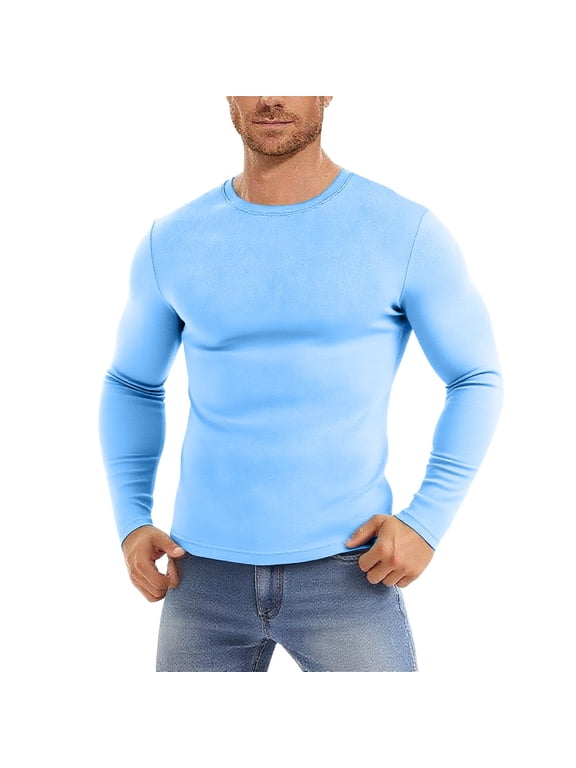 Long Sleeve Shirts for Men Casual Mesh Breathable Slim Fit Crew Neck Pullover Base Layering Undershirts