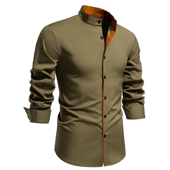 Long Sleeve Shirts for Men Casual Relaxed Fit Basic Shirts Slim Fit Solid Color Fashion Daily Wear Army Green Size XL