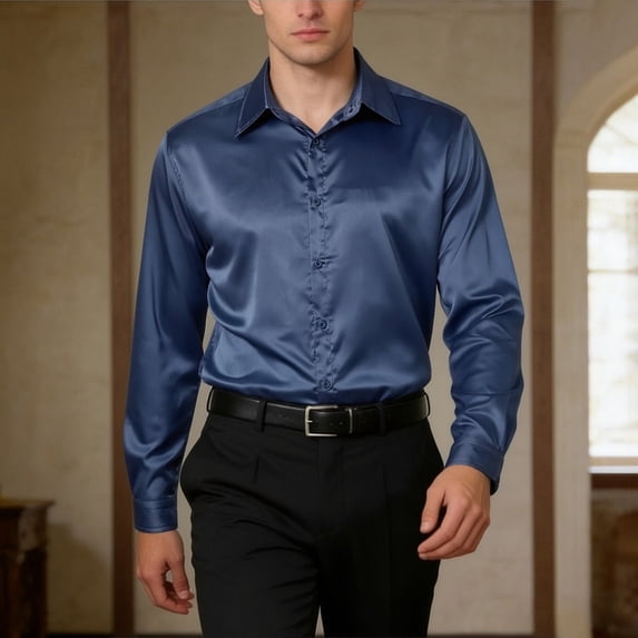 Long Sleeve Shirts for Men Casual Stylish Classic Shirts Comfortable Slim Fit Fashion Daily Wear Navy Size XXL