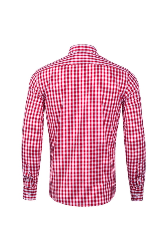 Long Sleeve Shirts for Men Cotton Gingham Shirt Button Turn Down Collar Classic Fit Big and Tall Red XL
