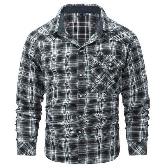 Long Sleeve Shirts for Men Cotton Men's Flannel Shirts Long Sleeve Plaid Checkered Brushed Casual Western Cowboy Pearl Snap Shirt