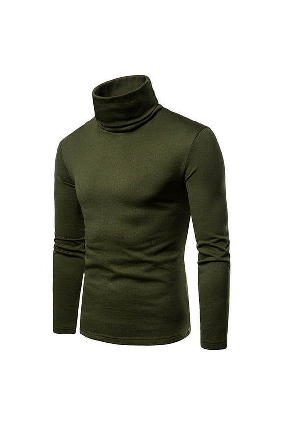 Long Sleeve Shirts for Men Cotton Turtleneck Casual Solid Pullover Base Shirt Blouse Army Green L