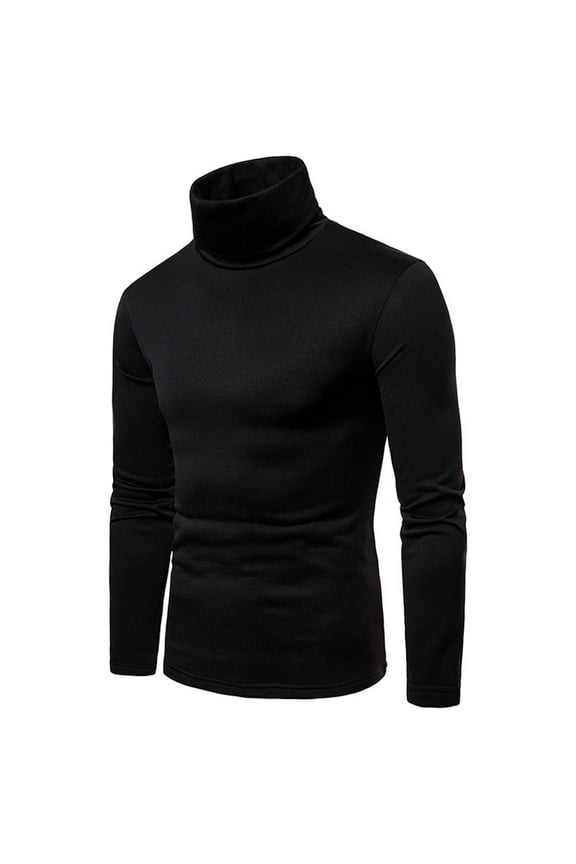 Long Sleeve Shirts for Men Cotton Turtleneck Casual Solid Pullover Base Shirt Blouse Black L