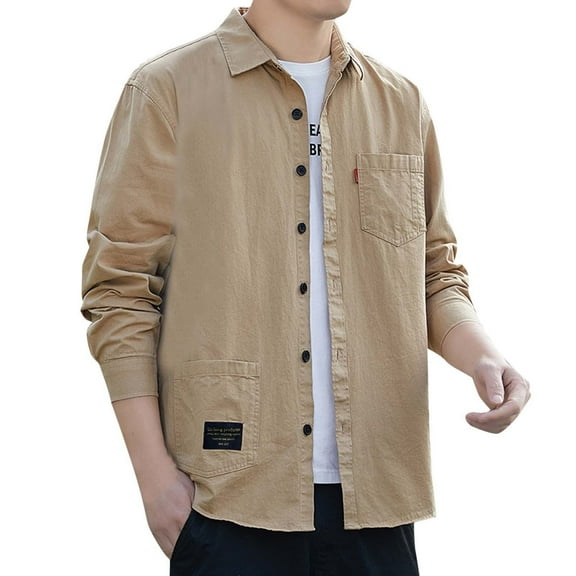 Long Sleeve Shirts for Men,Fishing Shirt With Pockets Cool Comfort Button Down Shirt Breathable Hiking Outdoor Wear,Polo Shirts for Men,3XL,Khaki