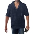 thumbnail image 1 of Long Sleeve Shirts for Men Cotton Linen Button Hooded Shirts Tops Navy 3XL, 1 of 6