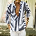thumbnail image 1 of Long Sleeve Shirts for Men George Vertical Striped Print Button V-Necvk Casual Shirts Navy 3XL, 1 of 6