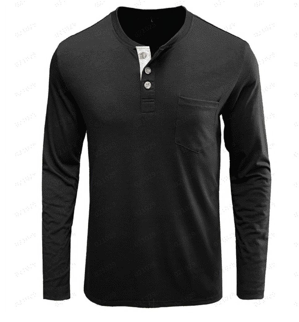Long Sleeve Shirts for Men Henley Shirt Crew Neck Buttons Solid Color ...