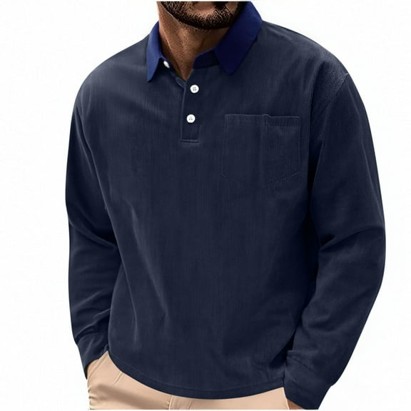 Long Sleeve Shirts for Men, Long Sleeve Shirts for Men Corduroy Cotton Henley Neck T Shirts Breathable Casual Spring Tops Date Outings Golf Tees