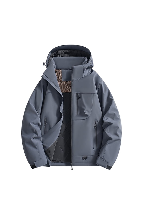 Long Sleeve Shirts for Men, Men Lightweight Windbreaker Rain Jacket Detachable Hood Waterproof Softshell Hiking Fishing Activewear Insulated