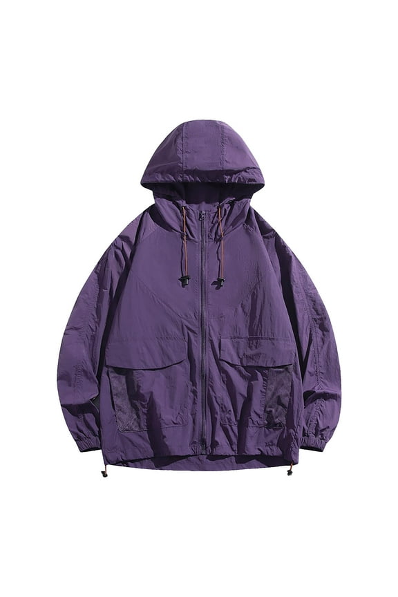 Long Sleeve Shirts for Men, Men Outdoor Hiking Windproof Waterproof Hooded Lightweight Rain Jacket Hooded Raincoat Zip Windbreaker for Hiking