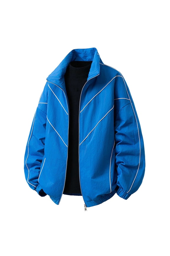 Long Sleeve Shirts for Men, Men Streetwear Reflective Striped Track Jacket Coat Zipper Up Windbreaker