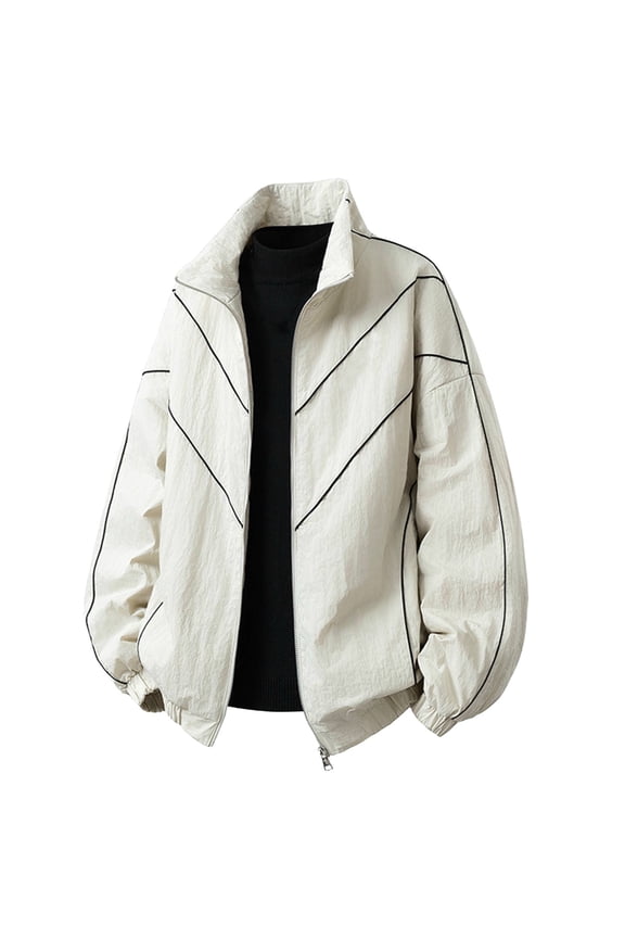 Long Sleeve Shirts for Men, Men Streetwear Reflective Striped Track Jacket Coat Zipper Up Windbreaker