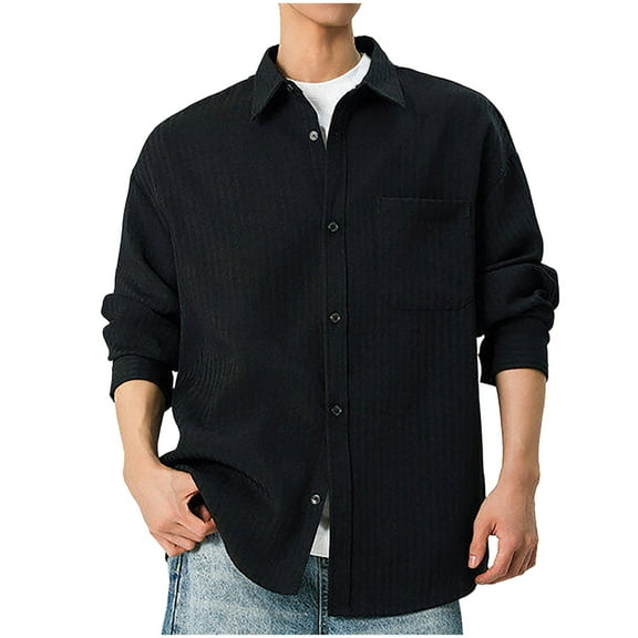 Long Sleeve Shirts for Men, Men's Casual Button Down Shirts Long Sleeve Textured Wrinkle Free Untucked Shirt with Pocket