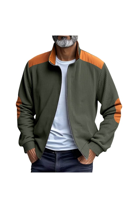 Long Sleeve Shirts for Men, Men's Corduroy Jacket - Lightweight Retro Outerwear with Elbow Patches Stand Collar for Spring Fall