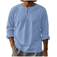 thumbnail image 1 of Long Sleeve Shirts for Men, Men's Lightweight Linen Henley Shirts Long Sleeve Casual Button Up Crewneck Loose Beach Travel Tee Shirt, 1 of 5