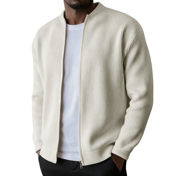 Long Sleeve Shirts for Men, Men's Simple Casual Ribbed Stand Collar Zipper Long Sleeved Jacket, Plus Size Sweater Sweater Coat Cardigan Jacket