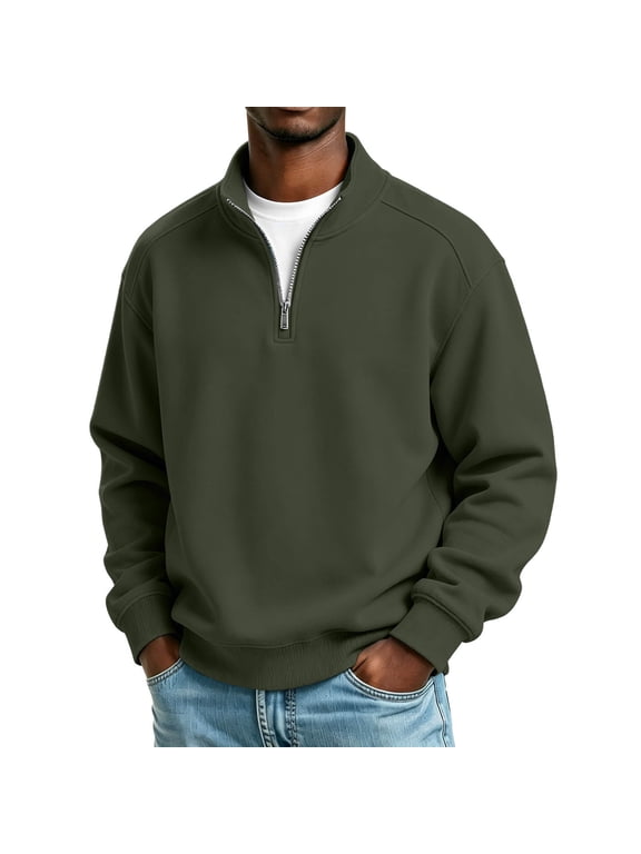 Long Sleeve Shirts for Men, Men's Stand Neck Quarter Zip Sweatshirt Fashion Fall Winter Warm Pullovers