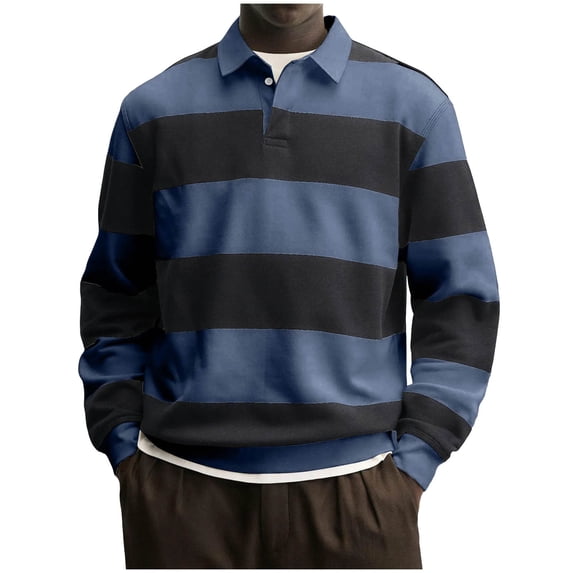 Long Sleeve Shirts for Men, Men's Striped Sweatshirts Fashion Color Block Long Sleeve Tops Work Golf Shirts Casual 3 Button Pullover Blouse