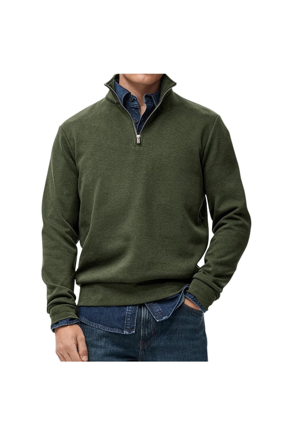 Men's Thermal Fleece Quarter Zip Sweater, Outdoor Lightweight Long Sleeve Pullover, Casual Mock Neck Sweaters