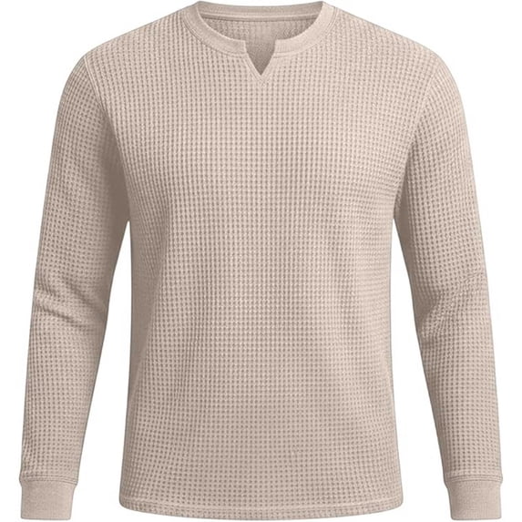 Long Sleeve Shirts for Men, Men's Waffle Long Sleeve Shirts V Neck Thermal Pullover Tops Knit Tshirt Casual Basic Lightweight Undershirt