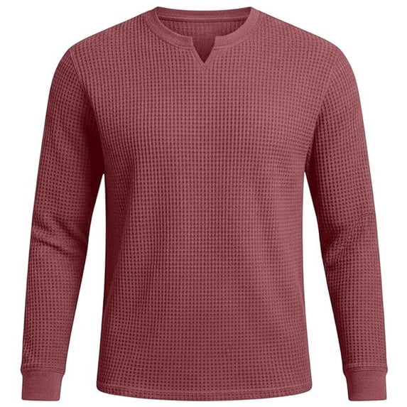 Long Sleeve Shirts for Men, Men's Waffle Long Sleeve Shirts V Neck Thermal Pullover Tops Knit Tshirt Casual Basic Lightweight Undershirt