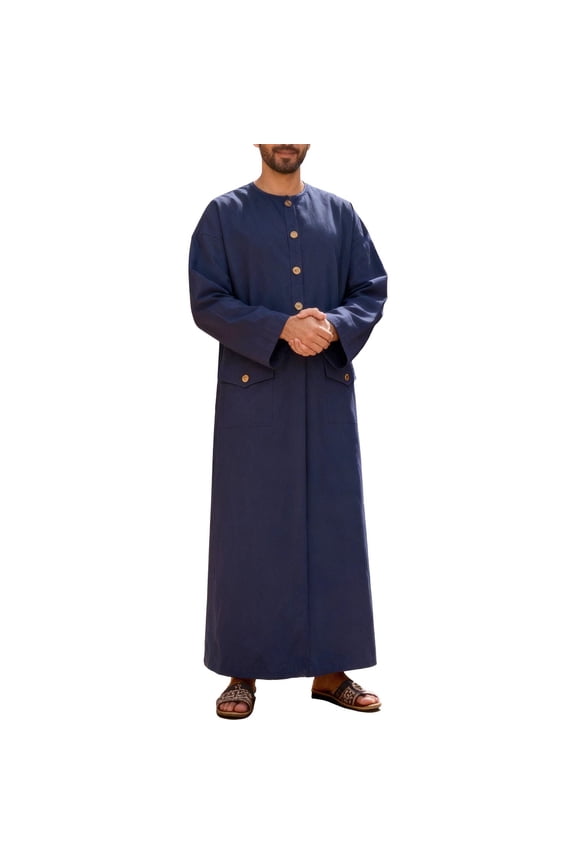 Long Sleeve Shirts for Men, Mens Kurta Coats Button Thobe Robe Indian Arabic Wedding Attire Ramadan Islamic Clothing Embroidered Linen Cotton
