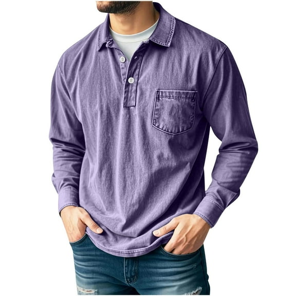 Long Sleeve Shirts for Men, Mens Long Sleeve Golf Shirts Lapel Casual Vintage Lightweight Pullover Tops Fashion Outdoor Business T-Shirts