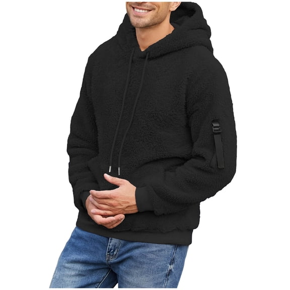 Long Sleeve Shirts for Men, Mens Sherpa Pullover Fuzzy Hoodies Sweatshirt Plush Spring Hoodie Sweater Tops